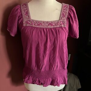 Women’s Forever 21 Short Sleeve Fuchsia Pink Summer Blouse Shirt L